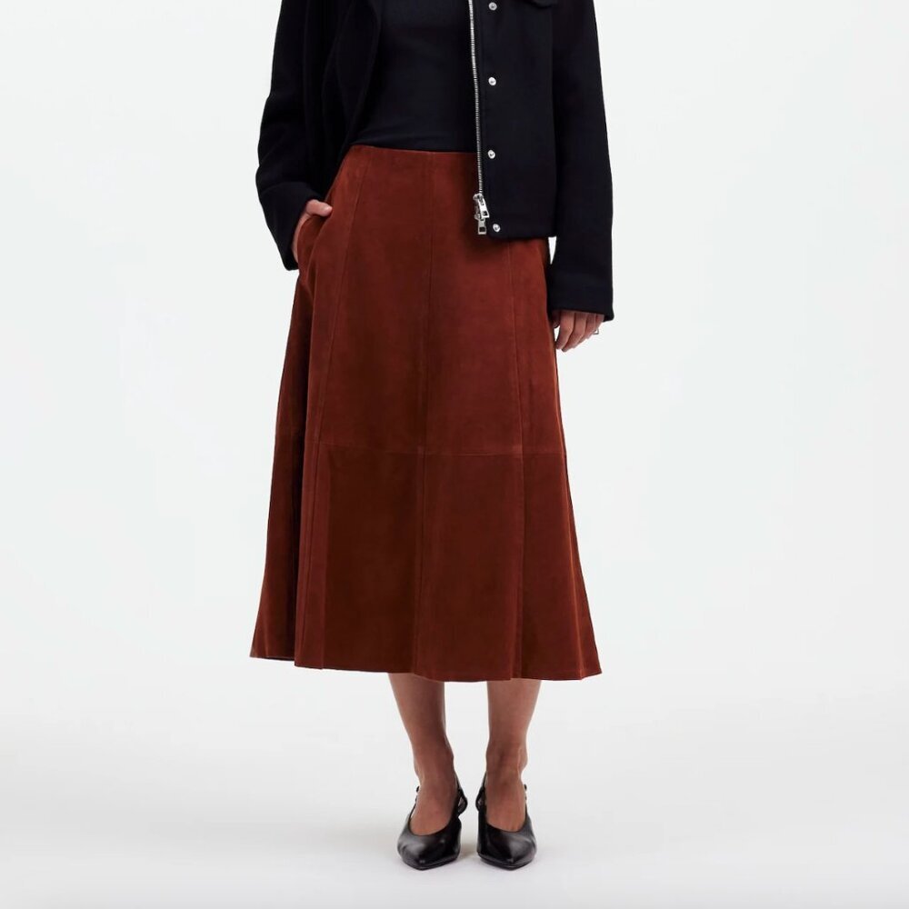 NWT! MADEWELL Suede Seamed Midi Skirt Size 4 - Picture 2 of 8